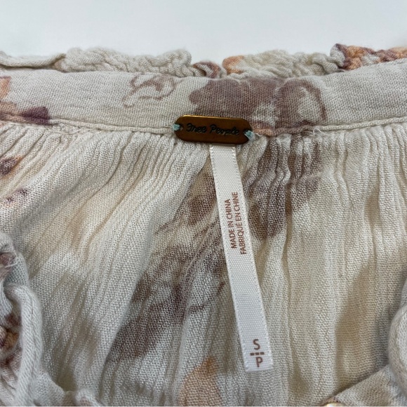 Free People Peasant Blouse Floral Gauze Ruffle Trim Beige Size Small Women - Picture 2 of 6